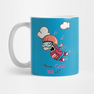 Cute courageous girl skydiving. You Can Do It! Mug